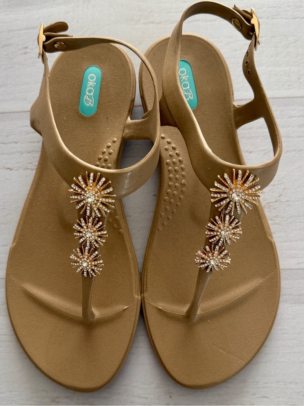 Oka-B Gold Crystal Starburst Comfort Sandals Size 7 Made in USA